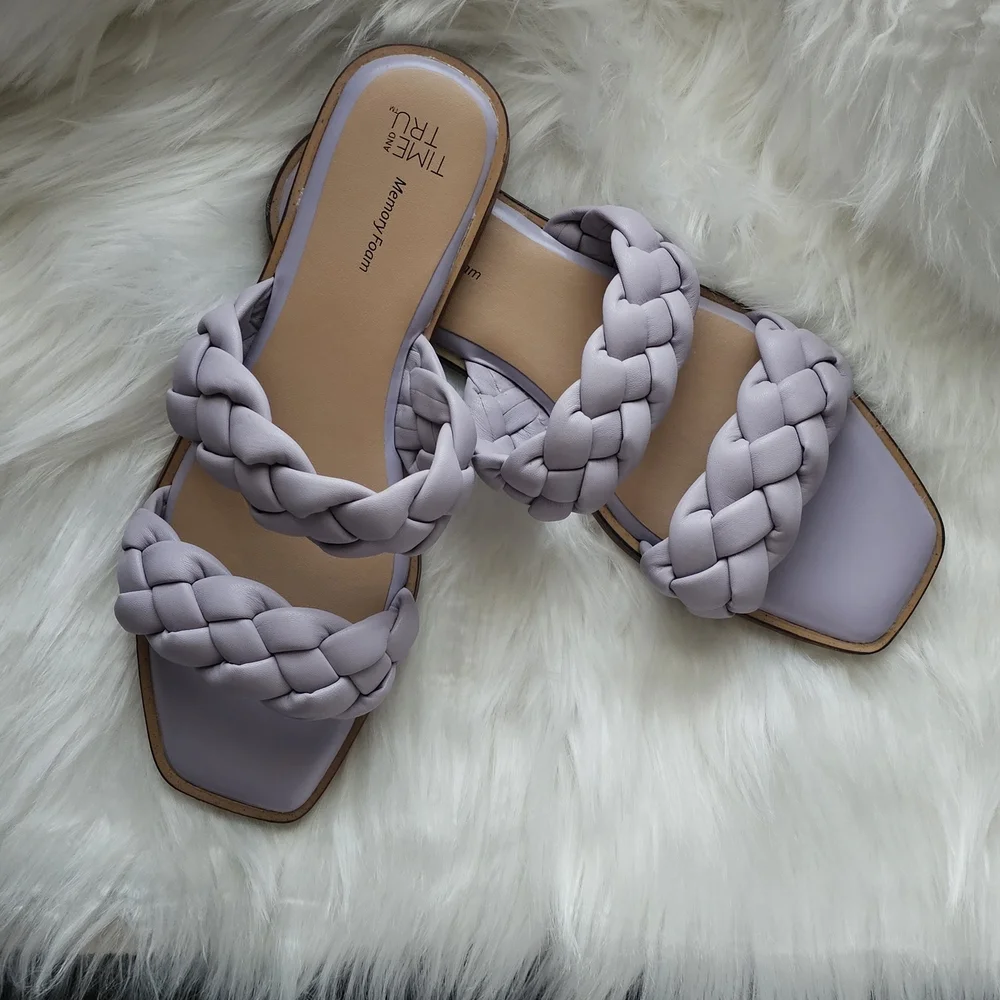 Time and Tru Braided Double-Strap Slide Sandals in Lavender - Picture 1 of 2